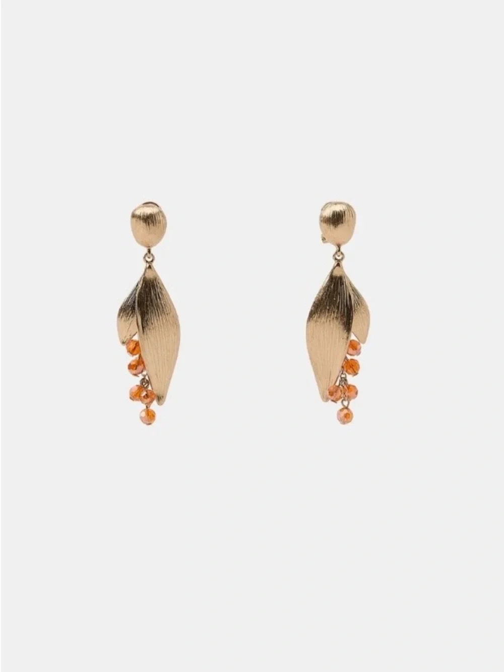 Zara NWT Gold Leaf Drop Earrings with Amber Beaded Accents
